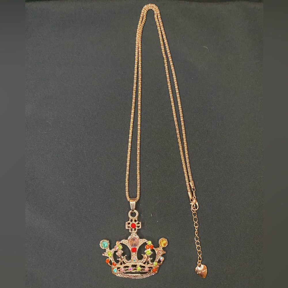 NWOT Betsey Johnson Gold & Multicolor Crown Necklace